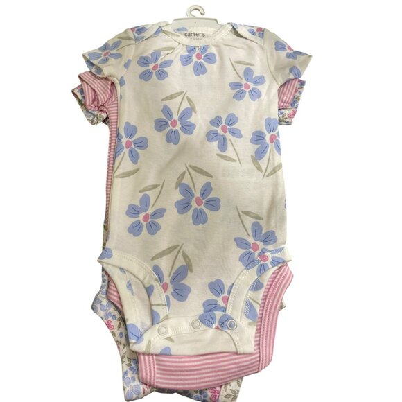 Carters 3-Piece Baby Girl Bodysuit Set Size 6 months Short Sleeve NWT - Picture 2 of 6